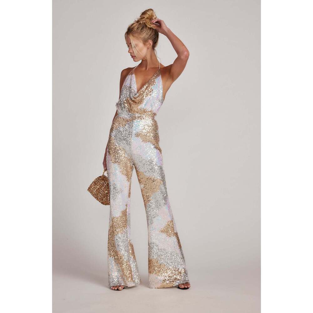Glamorous Gold and White Sequin Jumpsuit